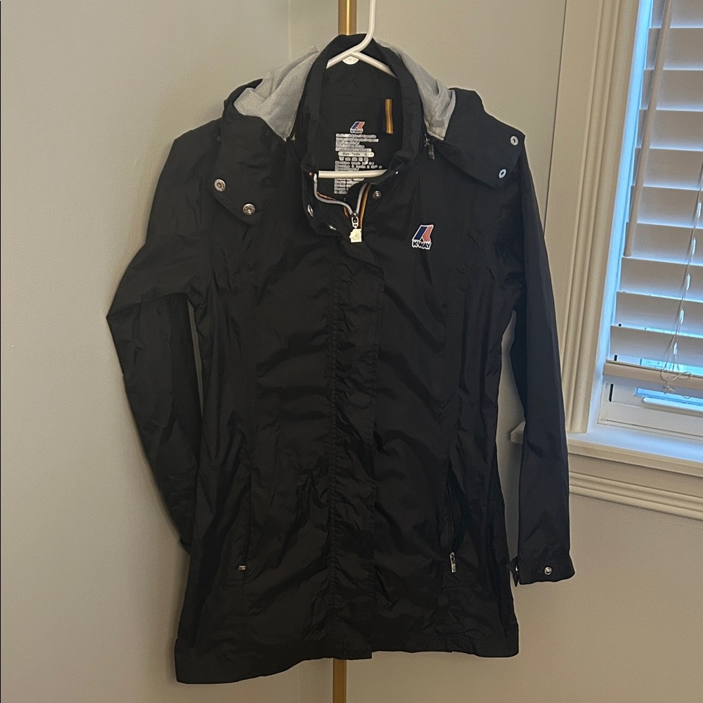 K-Way Black Hooded Long Rain Coat